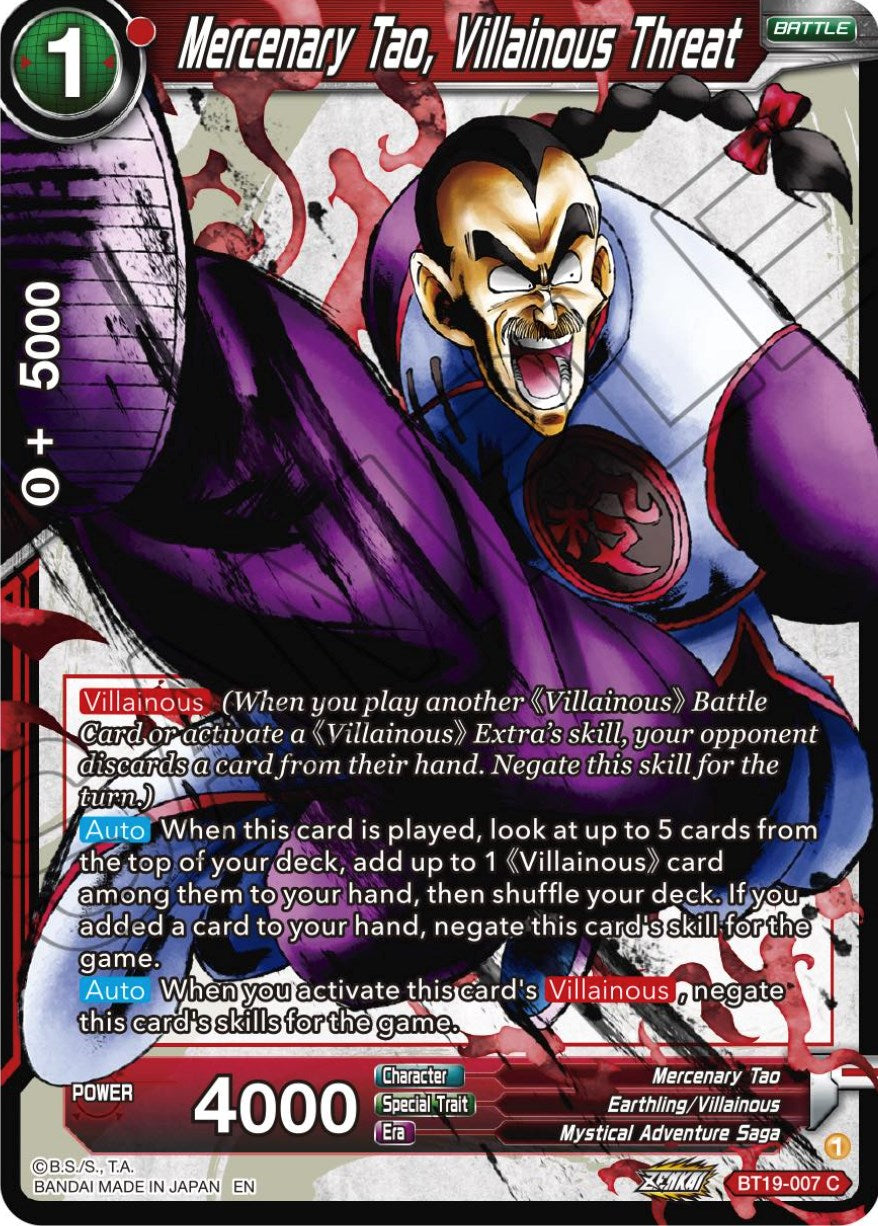 Mercenary Tao, Villainous Threat (BT19-007) [Fighter's Ambition] | Devastation Store