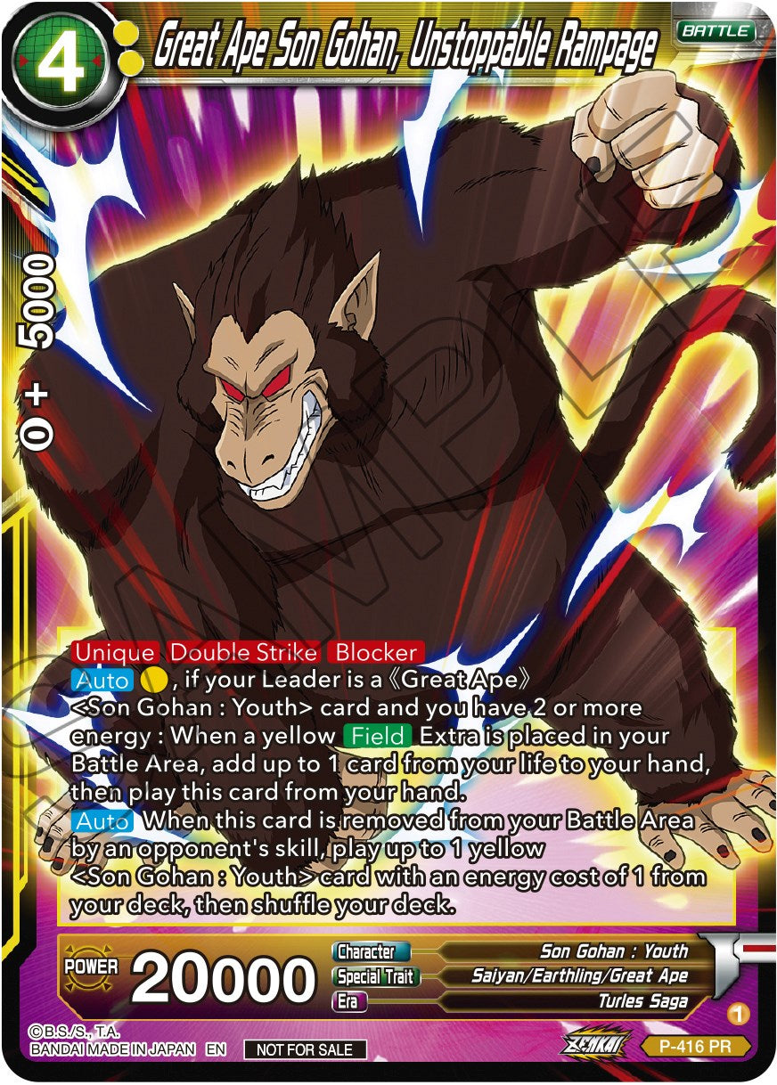 Great Ape Son Gohan, Unstoppable Rampage (Zenkai Series Tournament Pack Vol.1) (P-416) [Tournament Promotion Cards] | Devastation Store