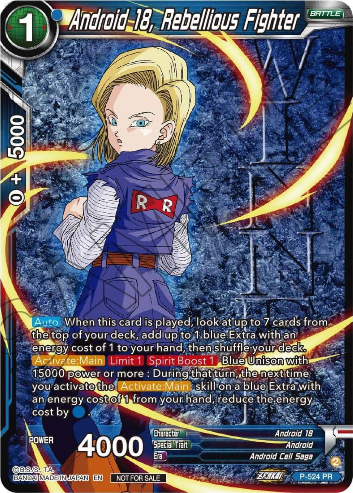 Android 18, Rebellious Fighter (Winner-Stamped) (Zenkai Series Tournament Pack Vol.5) (P-524) [Tournament Promotion Cards] | Devastation Store