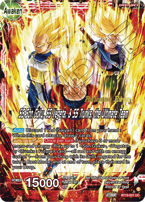 Son Goku & Vegeta & Trunks // SS Son Goku, SS Vegeta, & SS Trunks, the Ultimate Team (Fighter's Ambition Holiday Pack) (BT19-001) [Tournament Promotion Cards] | Devastation Store