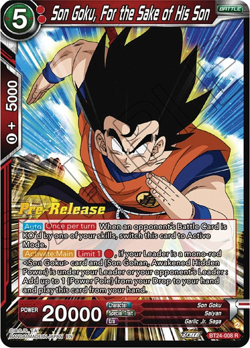 Son Goku, For the Sake of His Son (BT24-008) [Beyond Generations Prerelease Promos] | Devastation Store