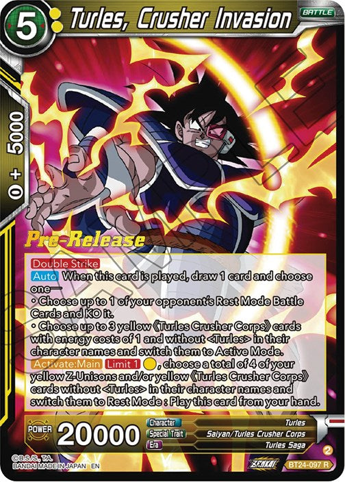 Turles, Crusher Invasion (BT24-097) [Beyond Generations Prerelease Promos] | Devastation Store