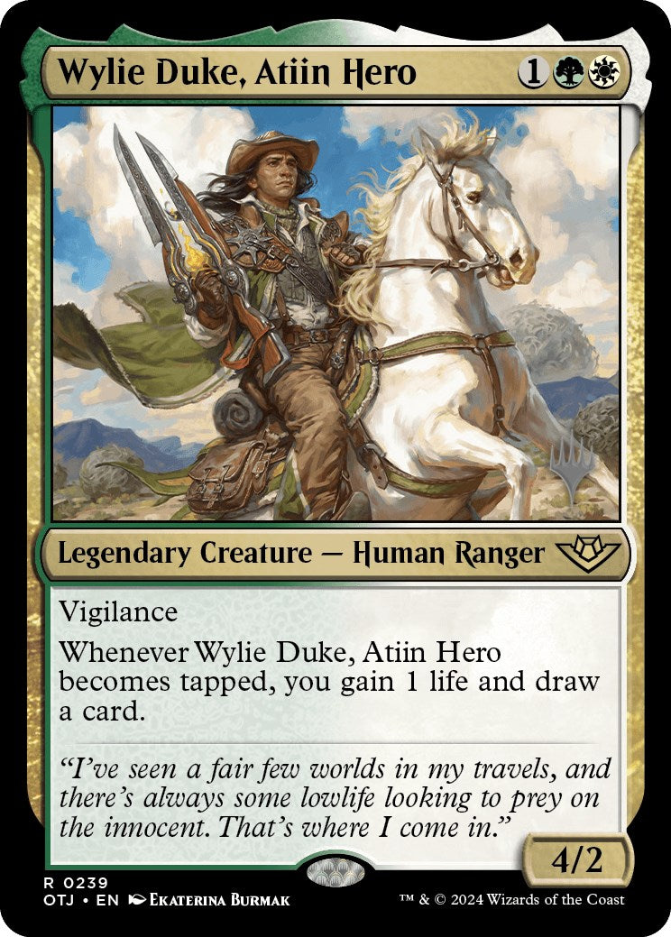 Wylie Duke, Atiin Hero (Promo Pack) [Outlaws of Thunder Junction Promos] | Devastation Store
