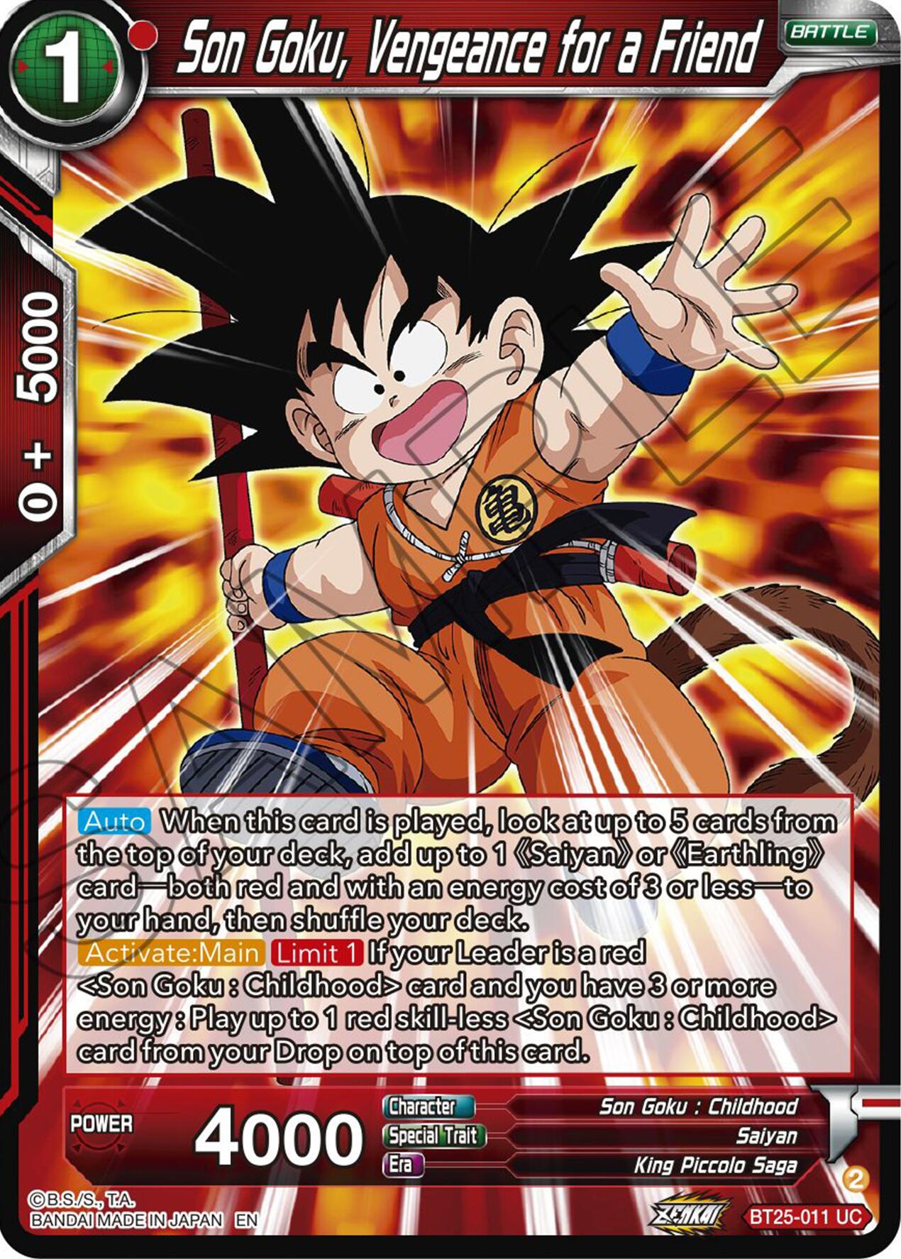 Son Goku, Vengeance for a Friend (BT25-011) [Legend of the Dragon Balls] | Devastation Store