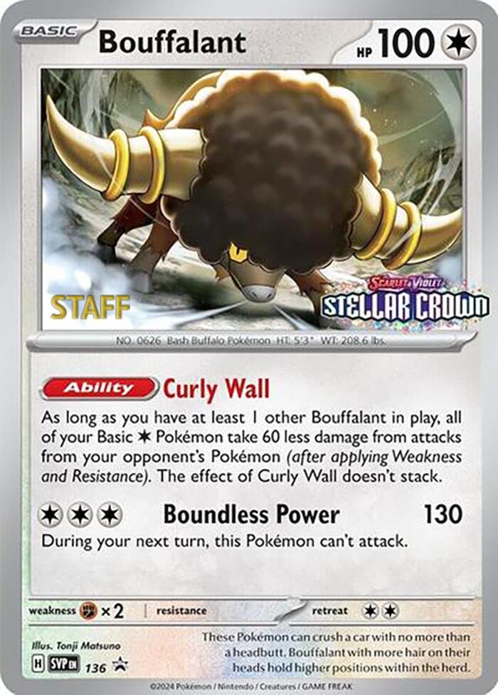 Bouffalant (136) (Staff Promo) [Scarlet & Violet: Black Star Promos] | Devastation Store