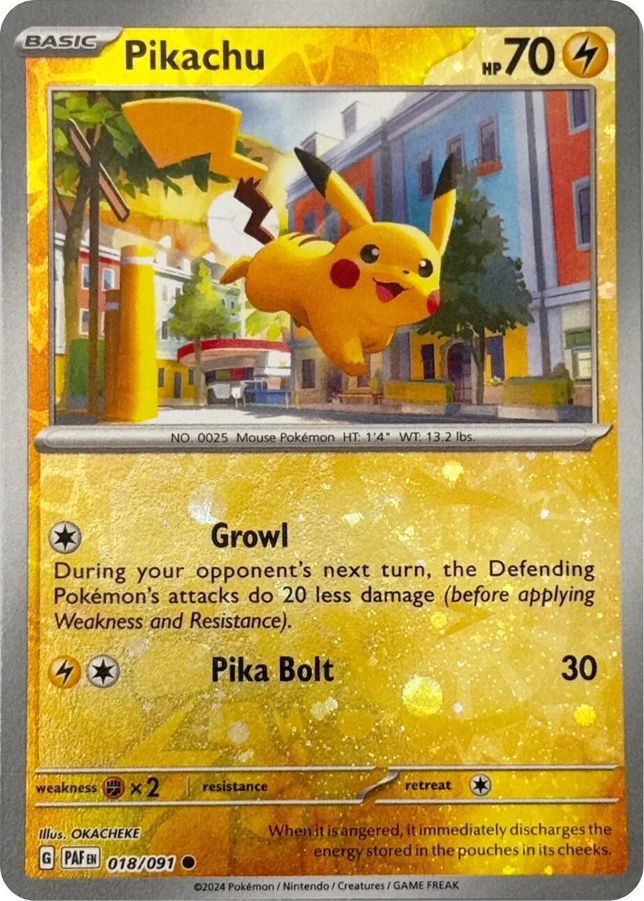 Pikachu (018/091) (Reverse Cosmos Holo) [Scarlet & Violet: Paldean Fates] | Devastation Store