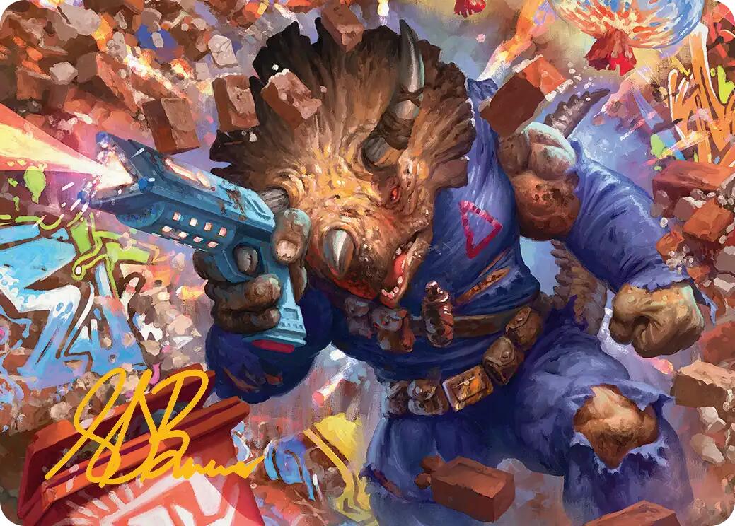 Zog, Triceraton Castaway Art Card (Gold-Stamped Signature) [Teenage Mutant Ninja Turtles Art Series] | Devastation Store