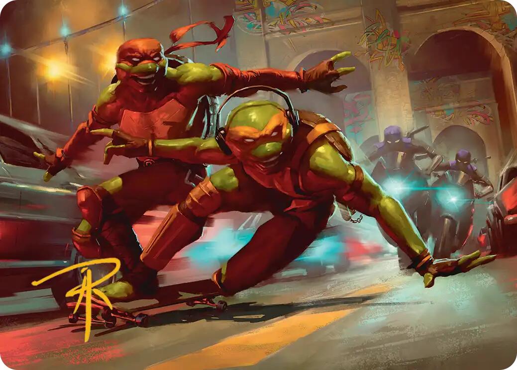 Raph & Mikey, Troublemakers Art Card (Gold-Stamped Signature) [Teenage Mutant Ninja Turtles Art Series] | Devastation Store
