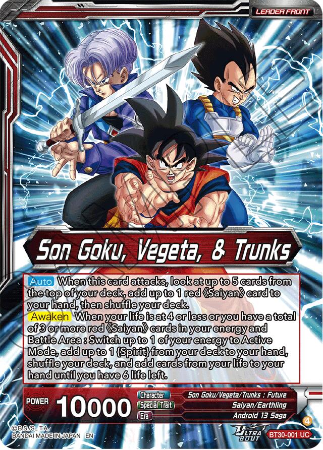 Son Goku, Vegeta, & Trunks // Super Saiyans United (SLR) (BT30-001) [Three Glorious Fighters] | Devastation Store
