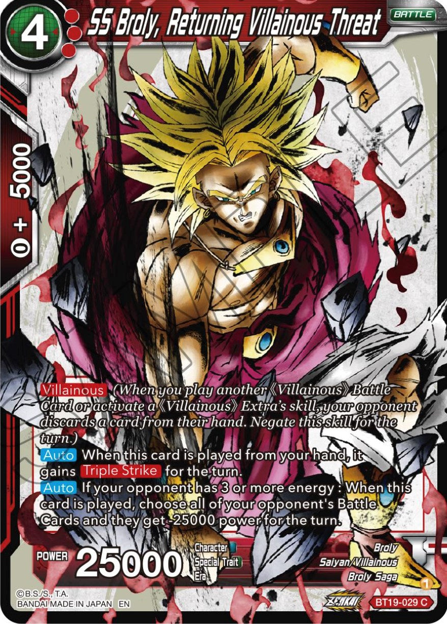 SS Broly, Returning Villainous Threat (BT19-029) [Fighter's Ambition] | Devastation Store