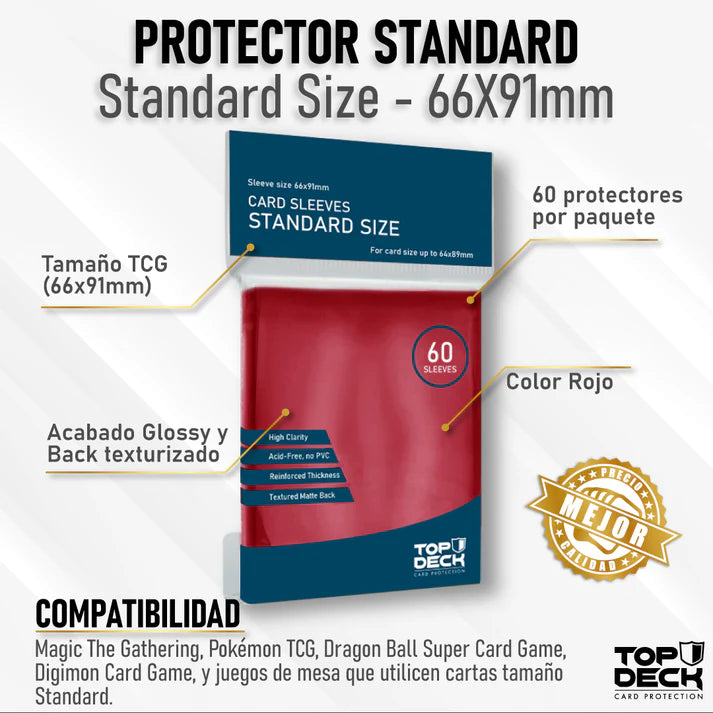 Protector Top Deck Standard 66x91mm Color Rojo 60 Unidades | Devastation Store