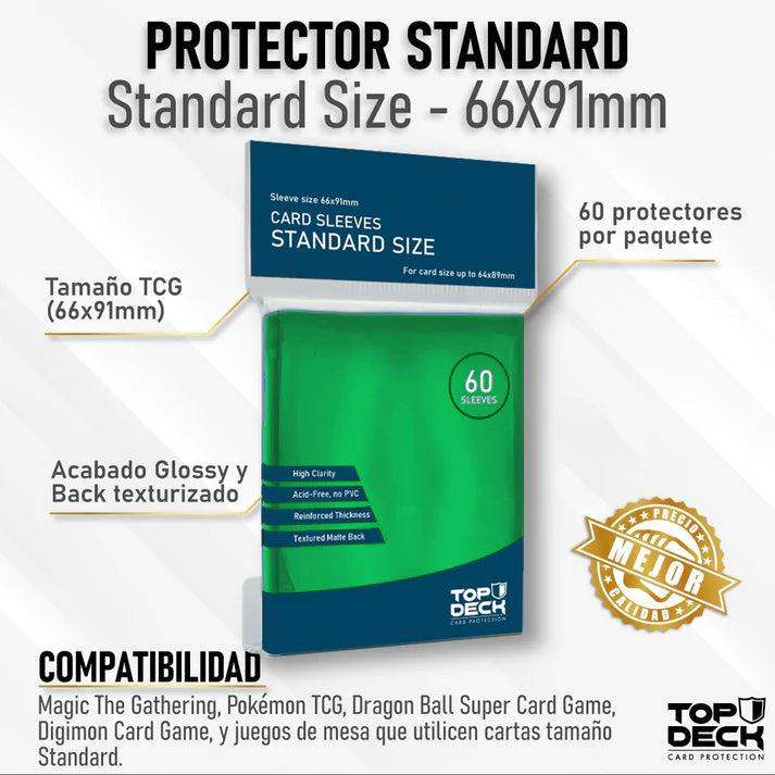 Protector Top Deck Standard 66x91mm Color Verde 60 Unidades | Devastation Store
