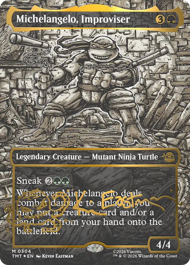 Michelangelo, Improviser (Borderless) (Gold-Stamped Signature) [Teenage Mutant Ninja Turtles] | Devastation Store