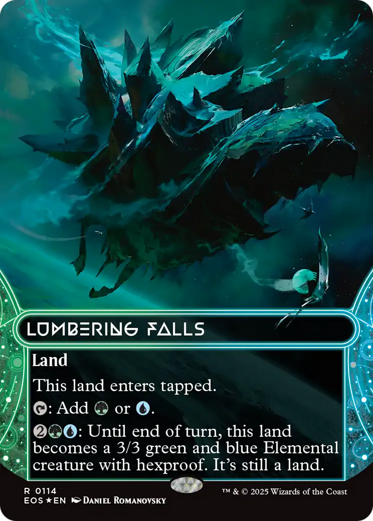 Lumbering Falls (0114) (Borderless) (Galaxy Foil) [Edge of Eternities: Stellar Sights] | Devastation Store