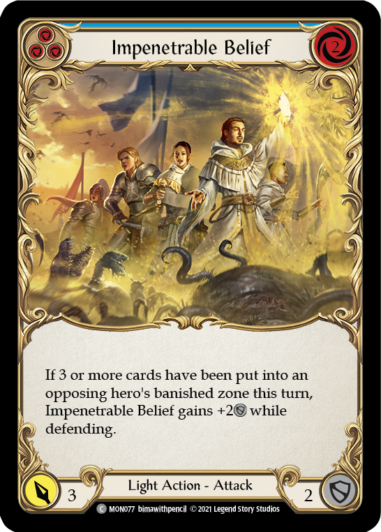 Impenetrable Belief (Blue) (Rainbow Foil) [MON077-RF] 1st Edition Rainbow Foil - Devastation Store | Devastation Store