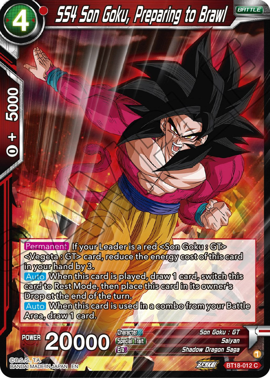 SS4 Son Goku, Preparing to Brawl (BT18-012) [Dawn of the Z-Legends] | Devastation Store