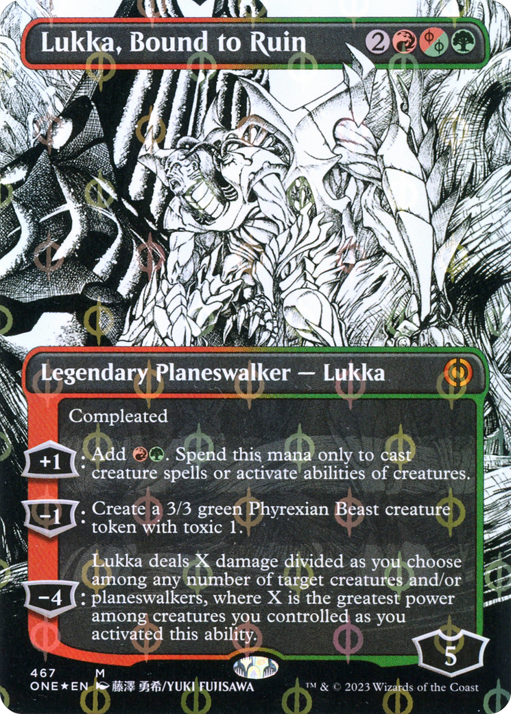 Lukka, Bound to Ruin (Borderless Manga Step-and-Compleat Foil) [Phyrexia: All Will Be One] | Devastation Store