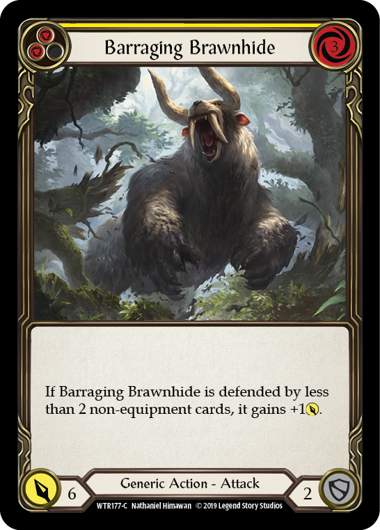 Barraging Brawnhide (Yellow) [WTR177-C] Alpha Print Rainbow Foil - Devastation Store | Devastation Store