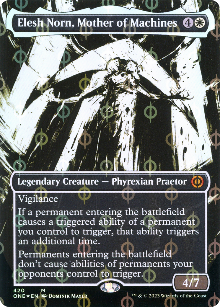 Elesh Norn, Mother of Machines (Borderless Ichor Step-and-Compleat Foil) [Phyrexia: All Will Be One] | Devastation Store