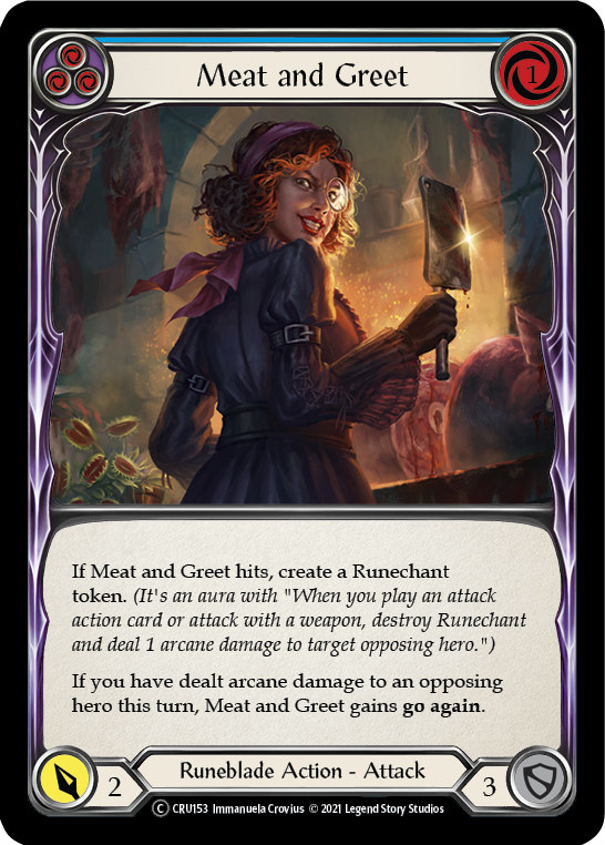 Meat and Greet (Blue) (Rainbow Foil) [CRU153-RF] Unlimited Rainbow Foil | Devastation Store