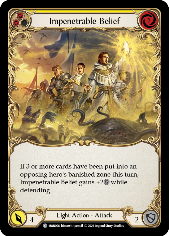 Impenetrable Belief (Yellow) (Rainbow Foil) [MON076-RF] 1st Edition Rainbow Foil - Devastation Store | Devastation Store