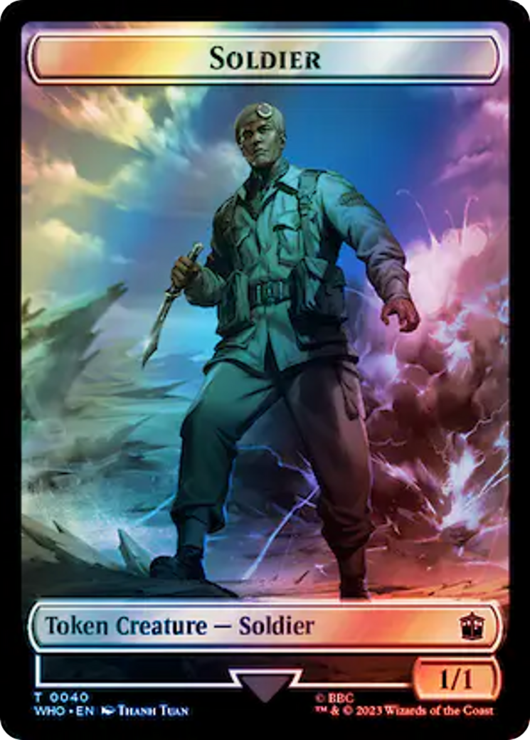 Soldier // Dinosaur Double-Sided Token (Surge Foil) [Doctor Who Tokens] | Devastation Store
