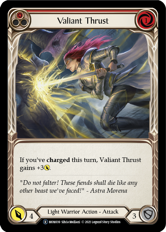 Valiant Thrust (Red) (Rainbow Foil) [U-MON039-RF] Unlimited Edition Rainbow Foil | Devastation Store