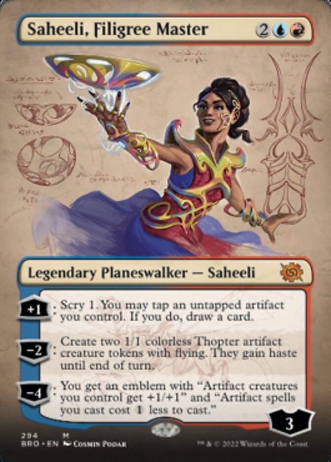 Saheeli, Filigree Master (Borderless Alternate Art) [The Brothers' War] | Devastation Store