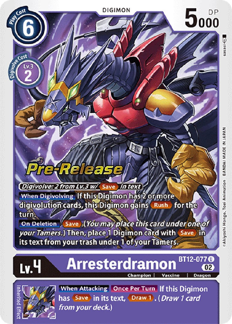 Arresterdramon [BT12-077] [Across Time Pre-Release Cards] | Devastation Store