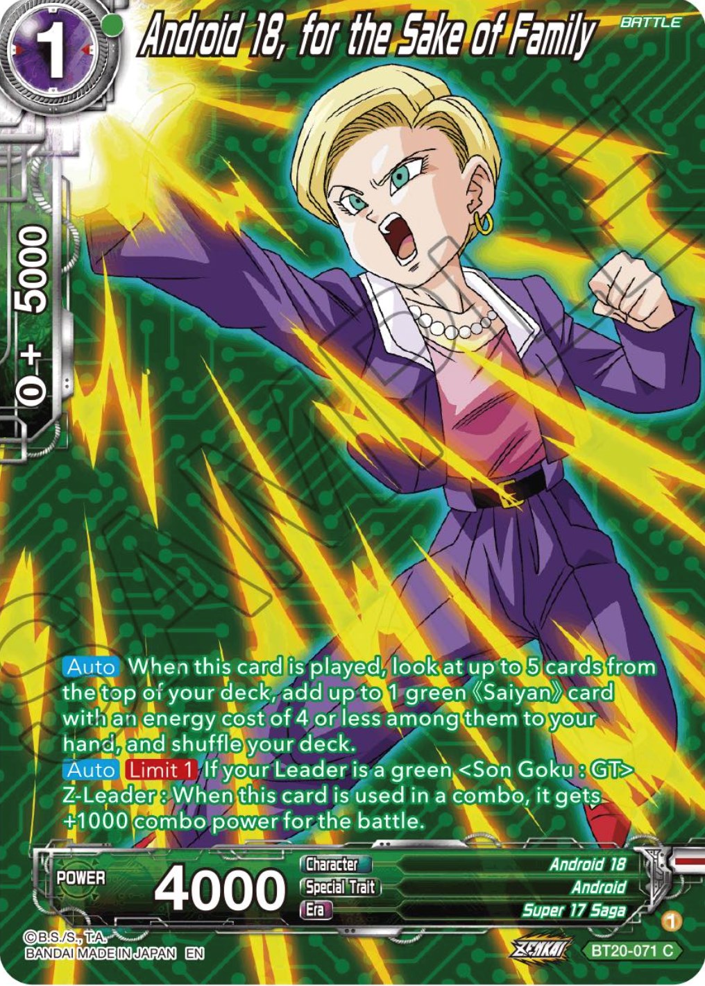 Android 18, for the Sake of Family (Silver Foil) (BT20-071) [Power Absorbed] | Devastation Store