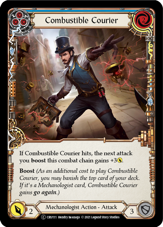 Combustible Courier (Blue) (Rainbow Foil) [CRU111-RF] Unlimited Rainbow Foil | Devastation Store