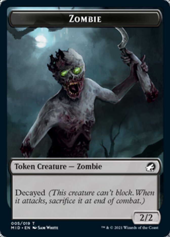 Zombie (005) // Wrenn and Seven Emblem Double-sided Token [Innistrad: Midnight Hunt Tokens] | Devastation Store