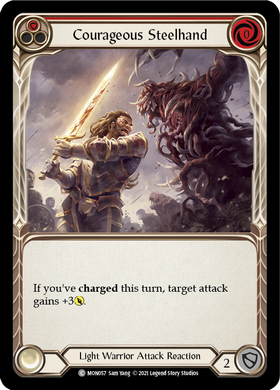 Courageous Steelhand (Red) (Rainbow Foil) [MON057-RF] 1st Edition Rainbow Foil - Devastation Store | Devastation Store