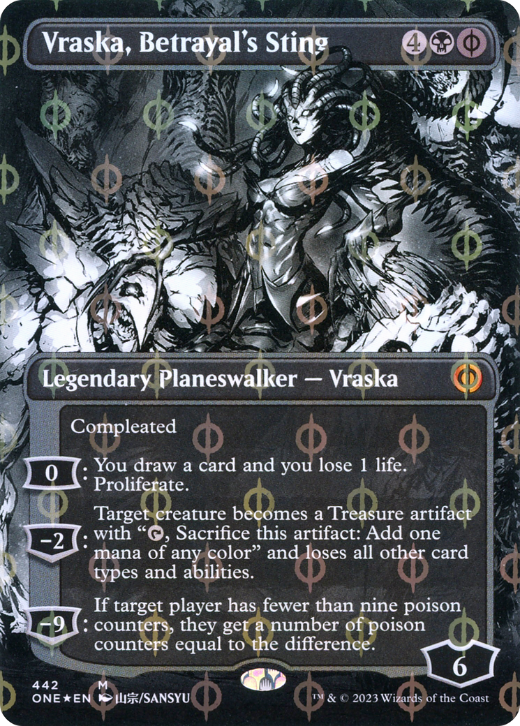 Vraska, Betrayal's Sting (Borderless Manga Step-and-Compleat Foil) [Phyrexia: All Will Be One] | Devastation Store