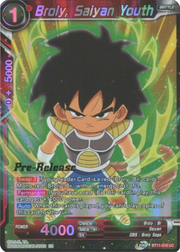 Broly, Saiyan Youth (BT11-018) [Vermilion Bloodline Prerelease Promos] | Devastation Store