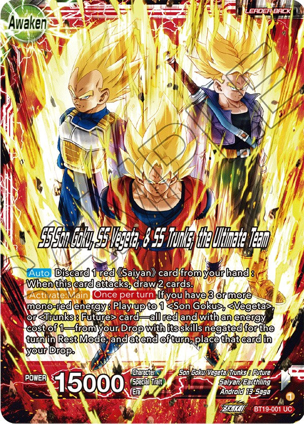 Son Goku & Vegeta & Trunks // SS Son Goku, SS Vegeta, & SS Trunks, the Ultimate Team (BT19-001) [Fighter's Ambition] | Devastation Store
