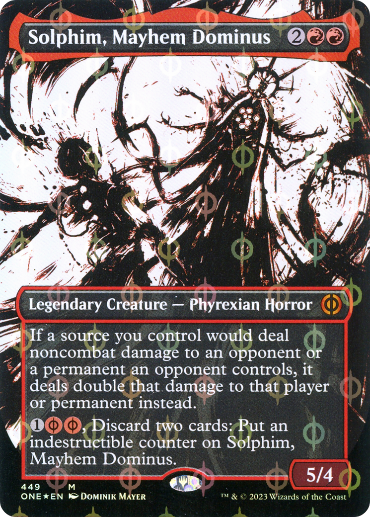 Solphim, Mayhem Dominus (Borderless Ichor Step-and-Compleat Foil) [Phyrexia: All Will Be One] | Devastation Store