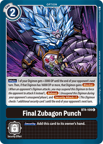 Final Zubagon Punch [BT4-109] [Great Legend] | Devastation Store