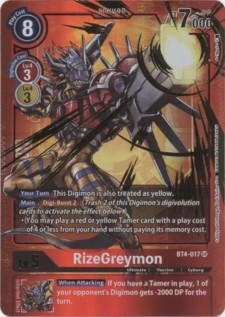 RizeGreymon [BT4-017] (Alternate Art - Red Border) [Great Legend Promos] | Devastation Store