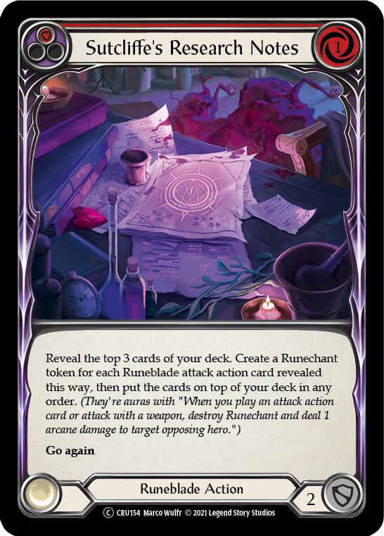 Sutcliffe's Research Notes (Red) (Rainbow Foil) [CRU154-RF] Unlimited Rainbow Foil | Devastation Store