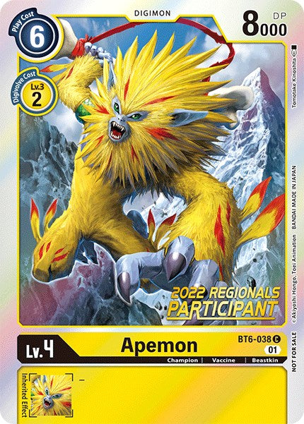 Apemon [BT6-038] (2022 Championship Online Regional) (Online Participant) [Double Diamond Promos] | Devastation Store