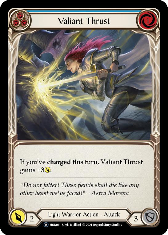 Valiant Thrust (Blue) (Rainbow Foil) [U-MON041-RF] Unlimited Edition Rainbow Foil | Devastation Store