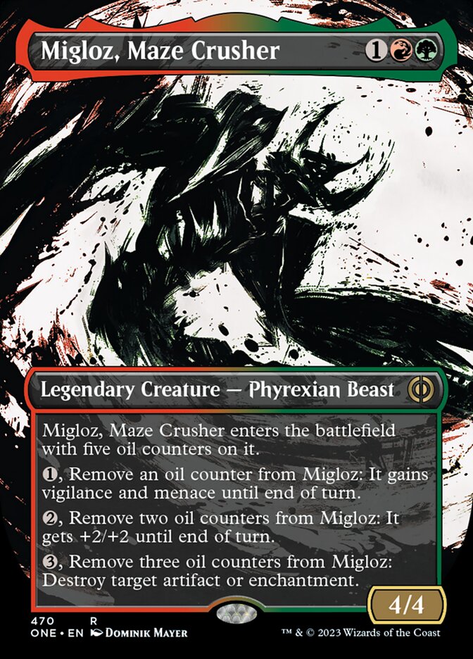 Migloz, Maze Crusher (Borderless Ichor Step-and-Compleat Foil) [Phyrexia: All Will Be One] | Devastation Store
