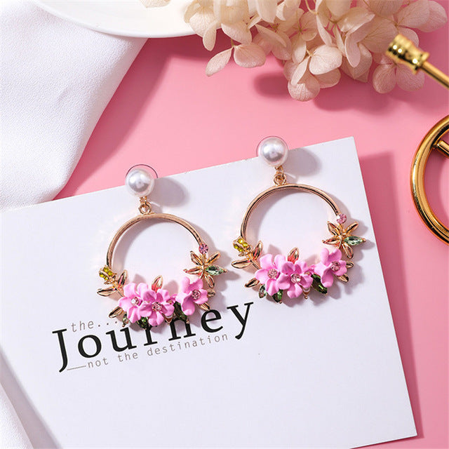 High Quality Elegant Circle Flower Earring Women Simulated Pearl Crystal Gift - Devastation Store | Devastation Store