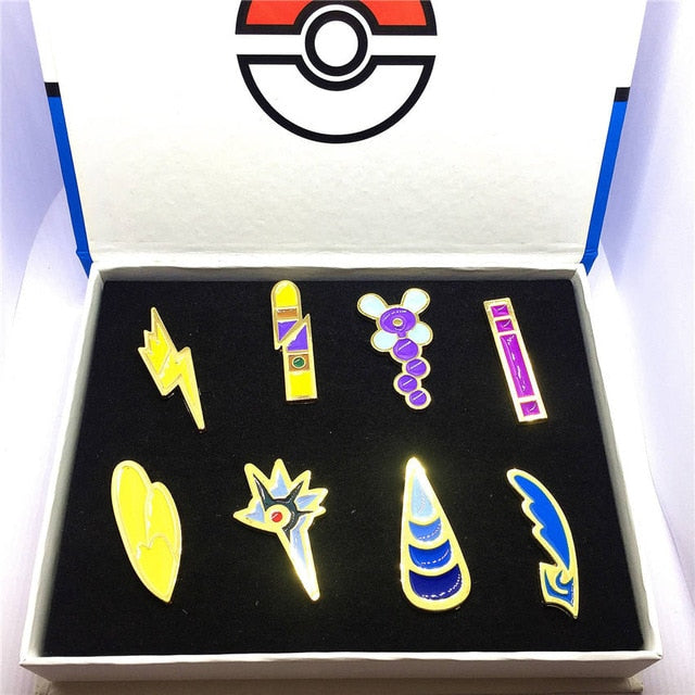 8pcs/set Pokemon Badges Kanto/Johto/Hoenn/Sinnoh/Unova/Kalos League Region Brooches with Box Pokemon Cosplay Costume Accessories - Devastation Store | Devastation Store