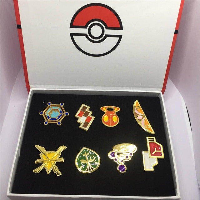 8pcs/set Pokemon Badges Kanto/Johto/Hoenn/Sinnoh/Unova/Kalos League Region Brooches with Box Pokemon Cosplay Costume Accessories - Devastation Store | Devastation Store